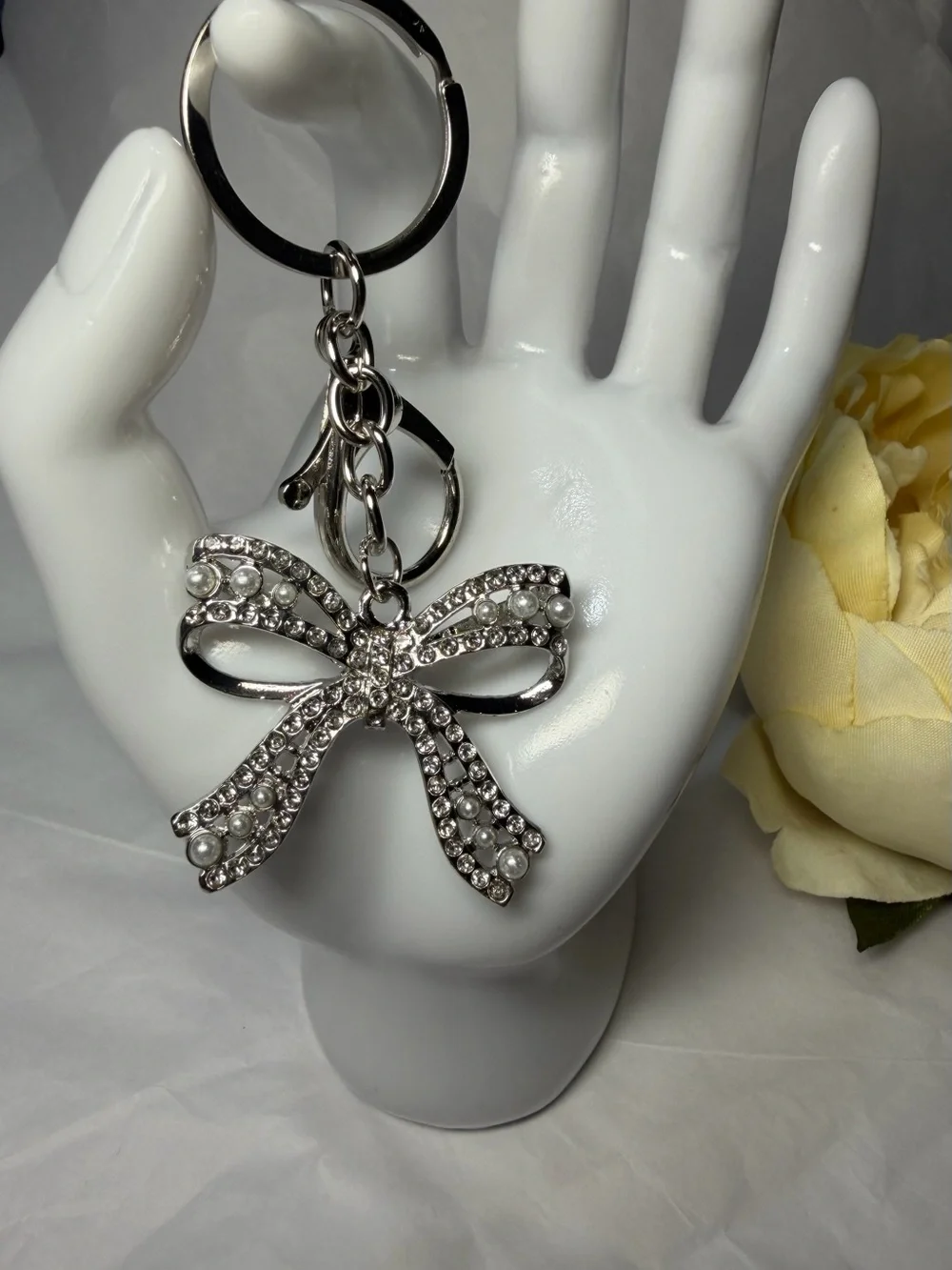Crystal Bow Keychain/Bag Charm - Silver